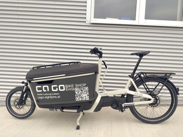 Bild zeigt Cago FS200 Cargo Bike von der Seite mit  Eightpins Sattelstütze.