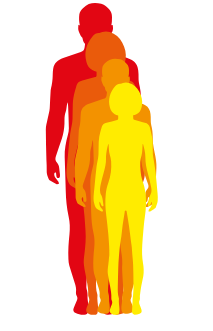 Bild zeigt Umrisse von verschieden großen Personen hintereinander um die einstellbare Größenbandbreite darzustellen.