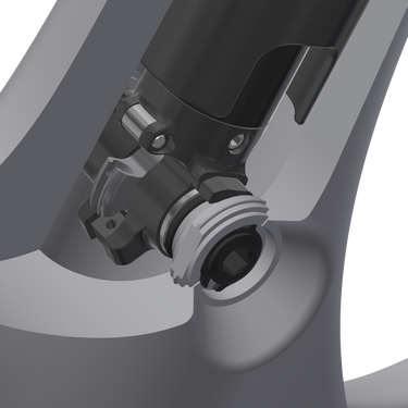 Bild zeigt einen Querschnitt durch einen Ghost Lector Carbon Rahmen im Bereich der Eightpins Postpins Schnittstelle zur Veranschaulichnung der Befestigung im Rahmen.