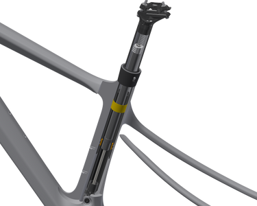 Bild zeigt einen offenen Querschnitt eines Ghost Lector Carbon Fahrrad Rahmens mit  einer Eightpins H01 Sattelstütze.