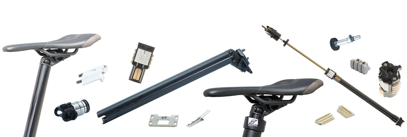 Bild zeigt die mechanischen Bauteile einer Eightpins NGS2 Sattelstütze.