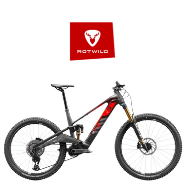 Rotwild E-MTB R.EX900 mit Eightpins Vollintegration Sattelstütze vor weißem Hintergrund.