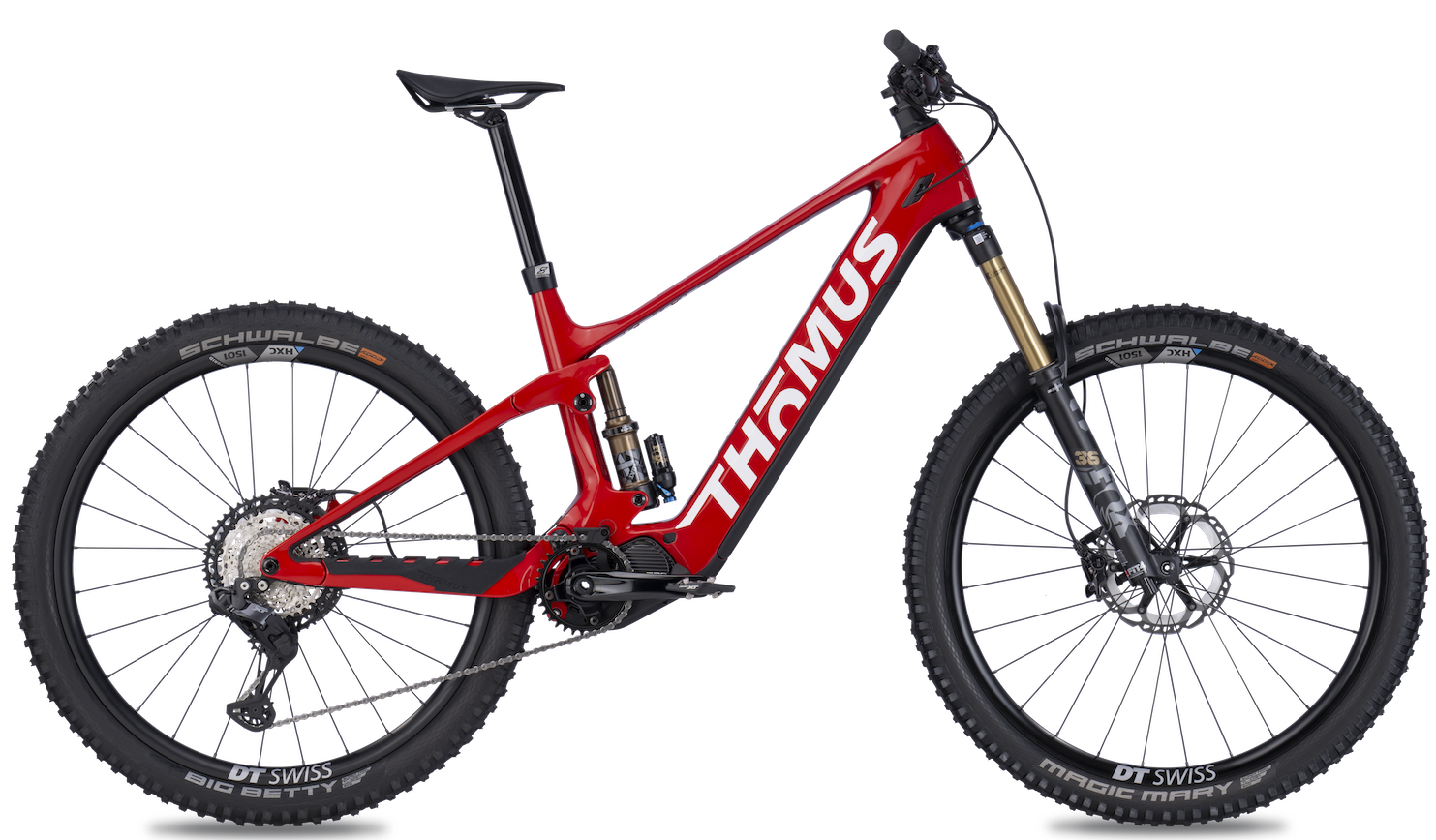 Vélo électrique Thoemus Lightrider E-3 rouge avec moteur Shimano et tige de selle télescopique Eightpins.